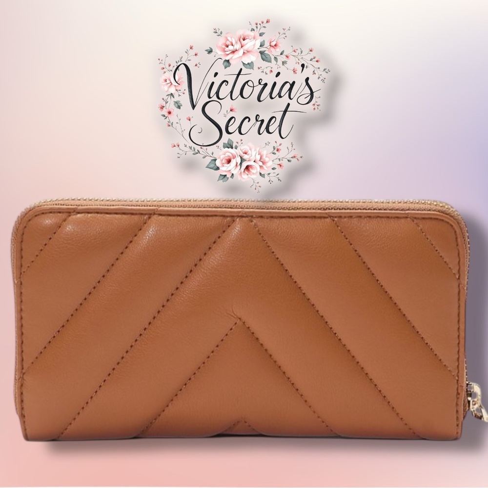 Victoria's Secret Leather Quilted Wallet Gold Emblem NWT